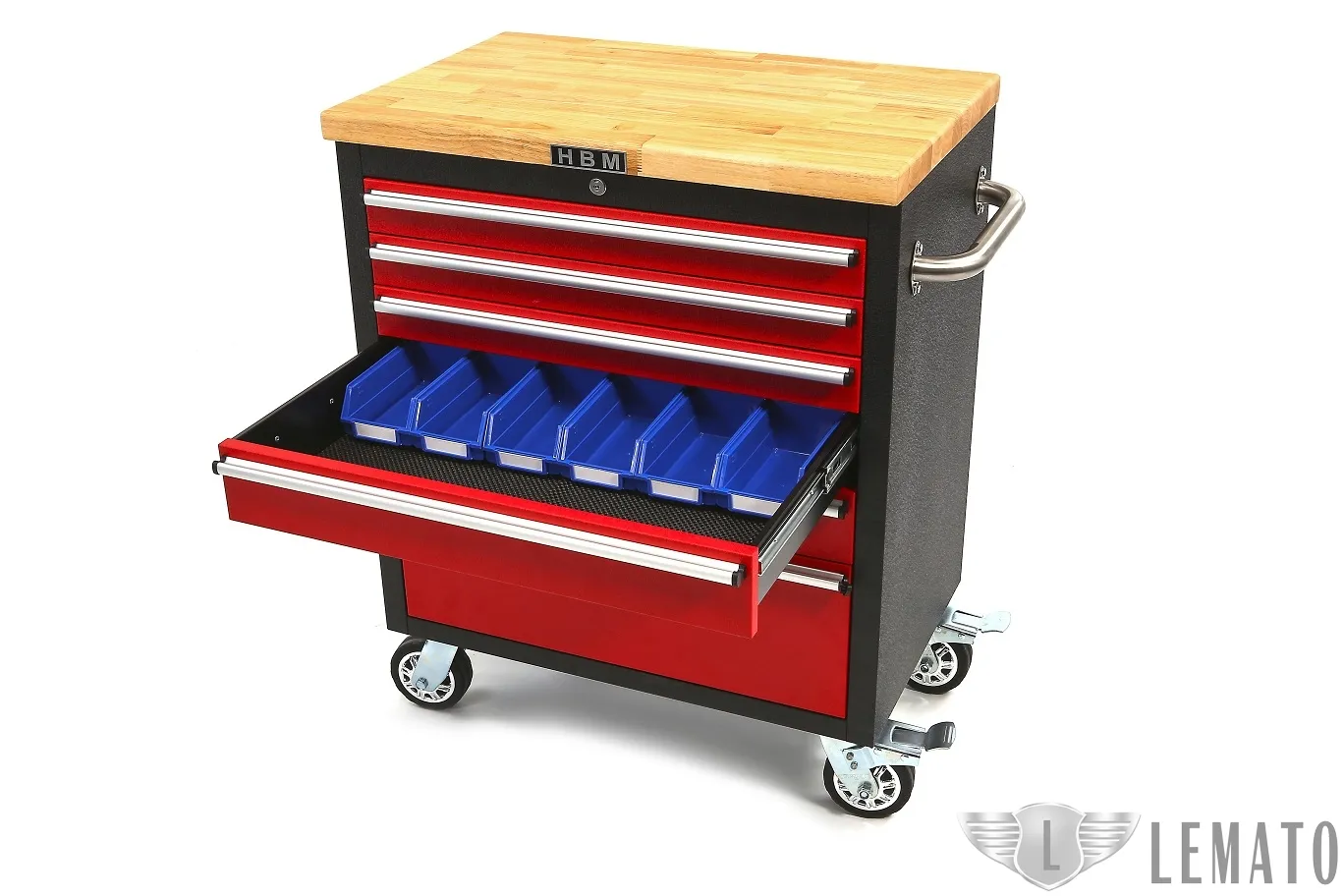 HBM Profi 6 Laden Gereedschapswagen met Houten Blad