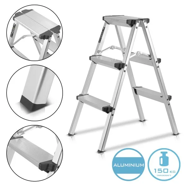 STAHLWERK ALT150 ST ALUMINIUM TRAPLADDER TOT 150 KG, 3 TREDEN, STAHOOGTE 72 CM, ALUMINIUM LADDER | VOUWLADDER | VOUWLADDER | MU