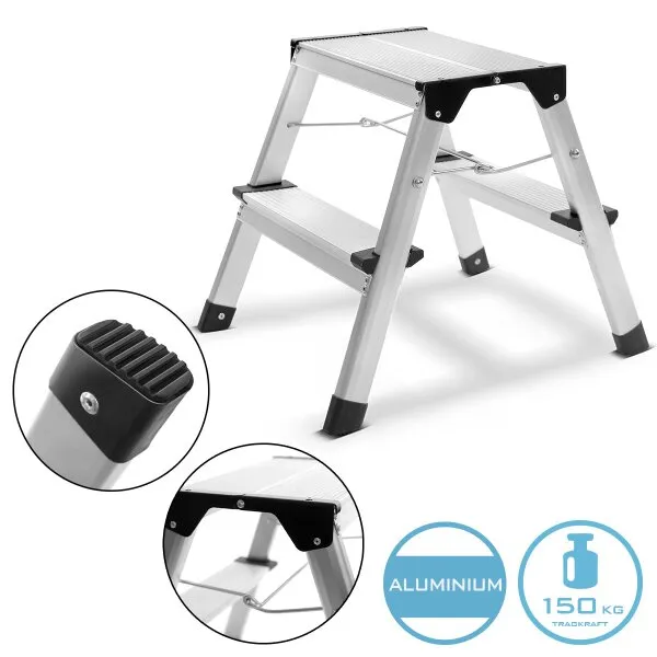 STAHLWERK TL22 ST TRAPLADDER MET 150 KG DRAAGVERMOGEN EN 2 TREDEN ALUMINIUM LADDER | VOUWLADDER | VOUWLADDER | MULTIFUNCTIONELE